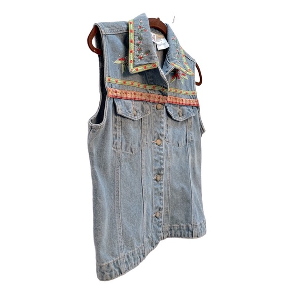 Vintage 90s Y2K Bill Blass Denim Embroidered Embellished Vest 100% Cotton - Picture 2 of 8